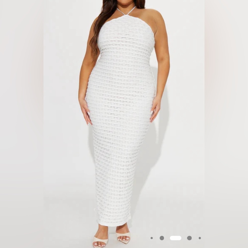 Fashion Nova White Ribbed Halter Bodycon Dress